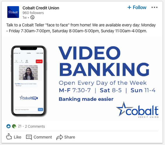 Cobalt Credit Union Social Media Post